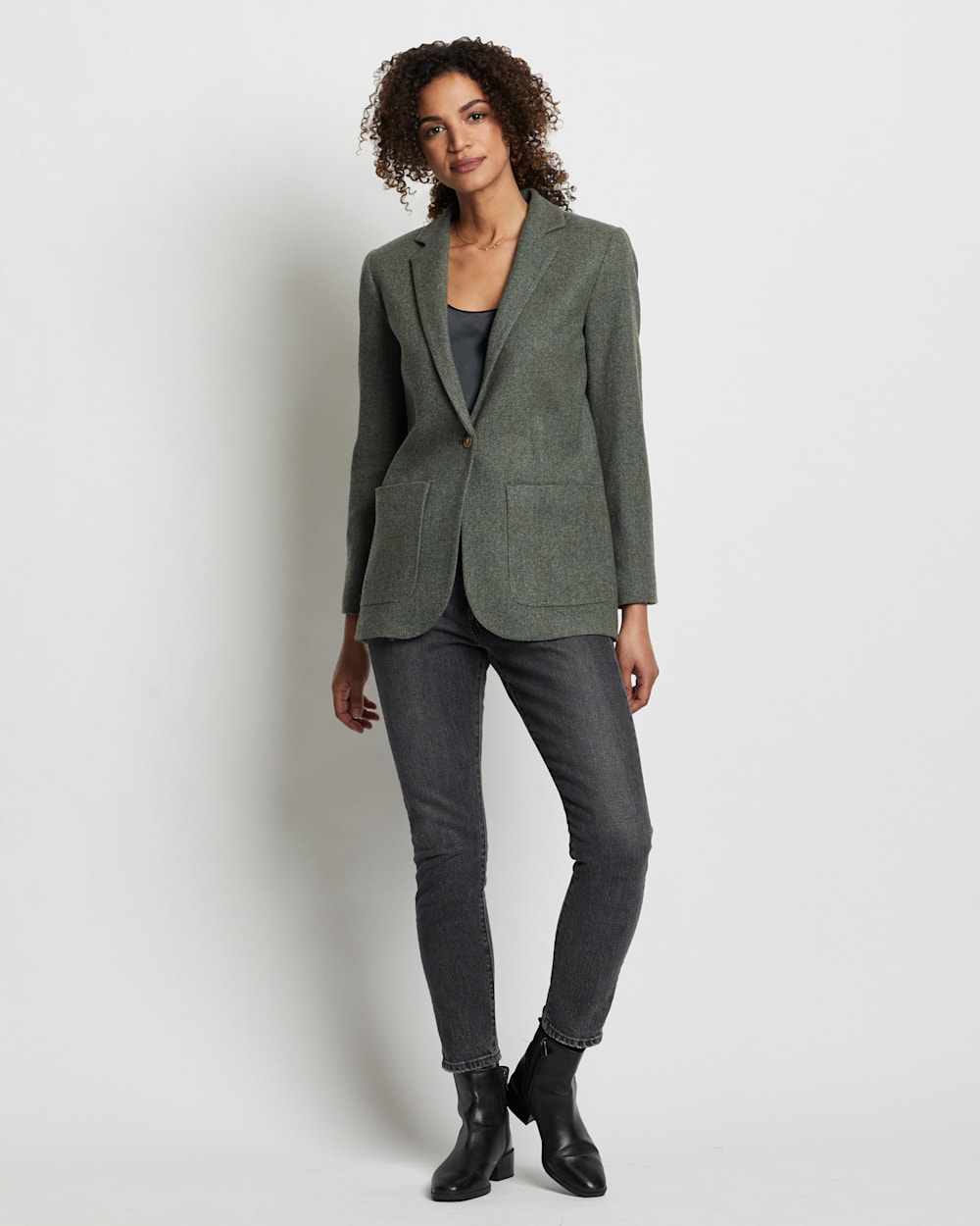 WOMEN'S DAVIS HERRINGBONE WOOL BLAZER IN GREEN/SHALE MIX image number 1