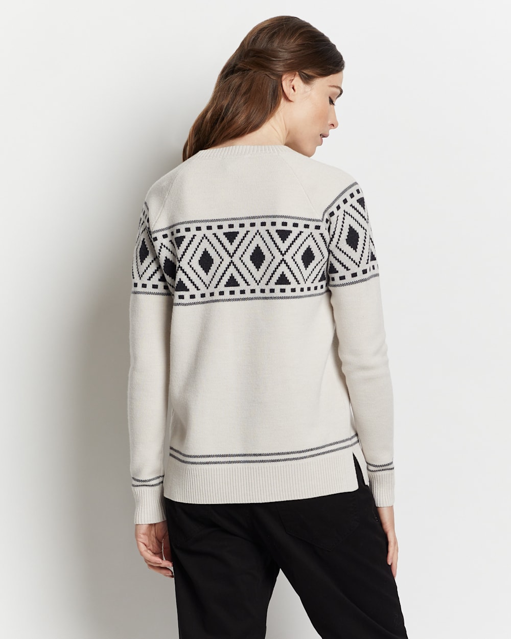 ALTERNATE VIEW OF WOMEN'S GRAPHIC MERINO CREWNECK SWEATER IN IVORY/CHARCOAL image number 4