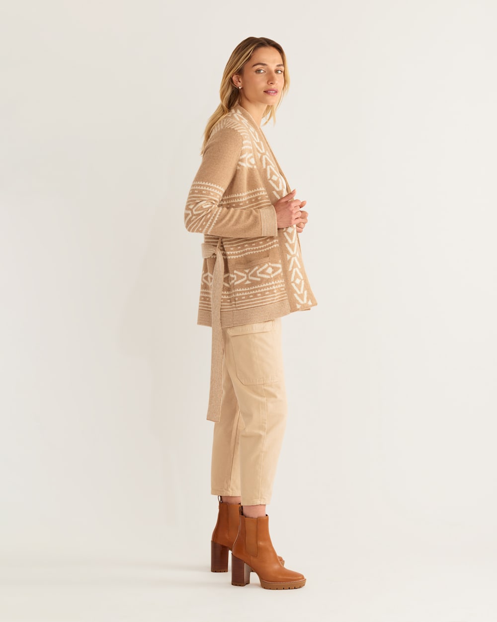 ALTERNATE VIEW OF WOMEN'S ALPACA DISCOVERY CARDIGAN IN TAUPE/IVORY image number 2