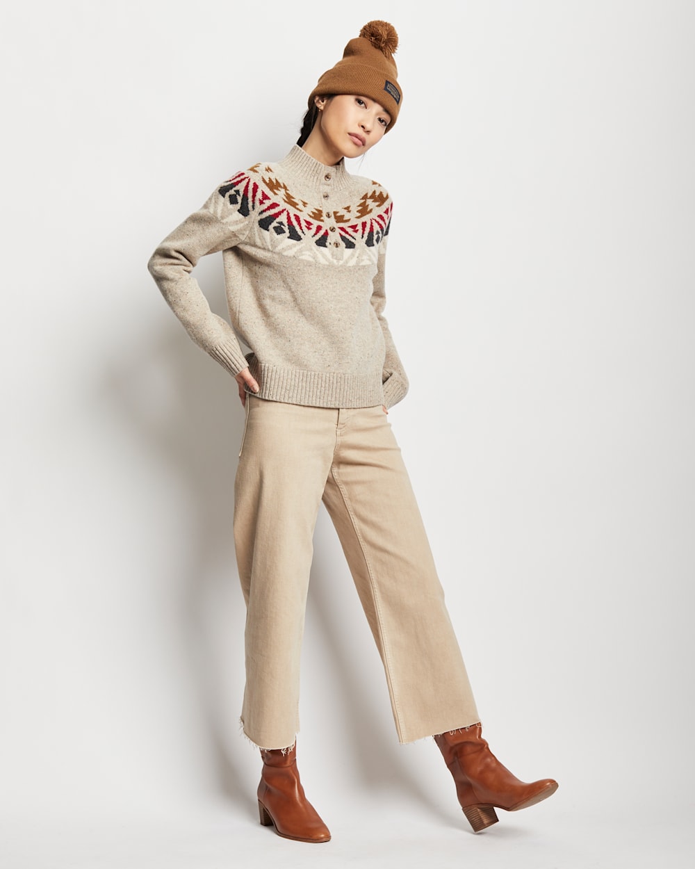 WOMEN'S FAIR ISLE MERINO SWEATER IN LIGHT OATMEAL MULTI image number 1