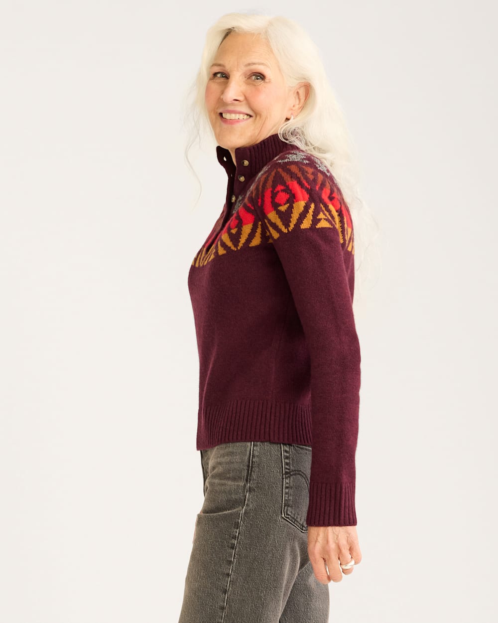 ALTERNATE VIEW OF WOMEN'S FAIR ISLE MERINO SWEATER IN LOGANBERRY MULTI image number 2