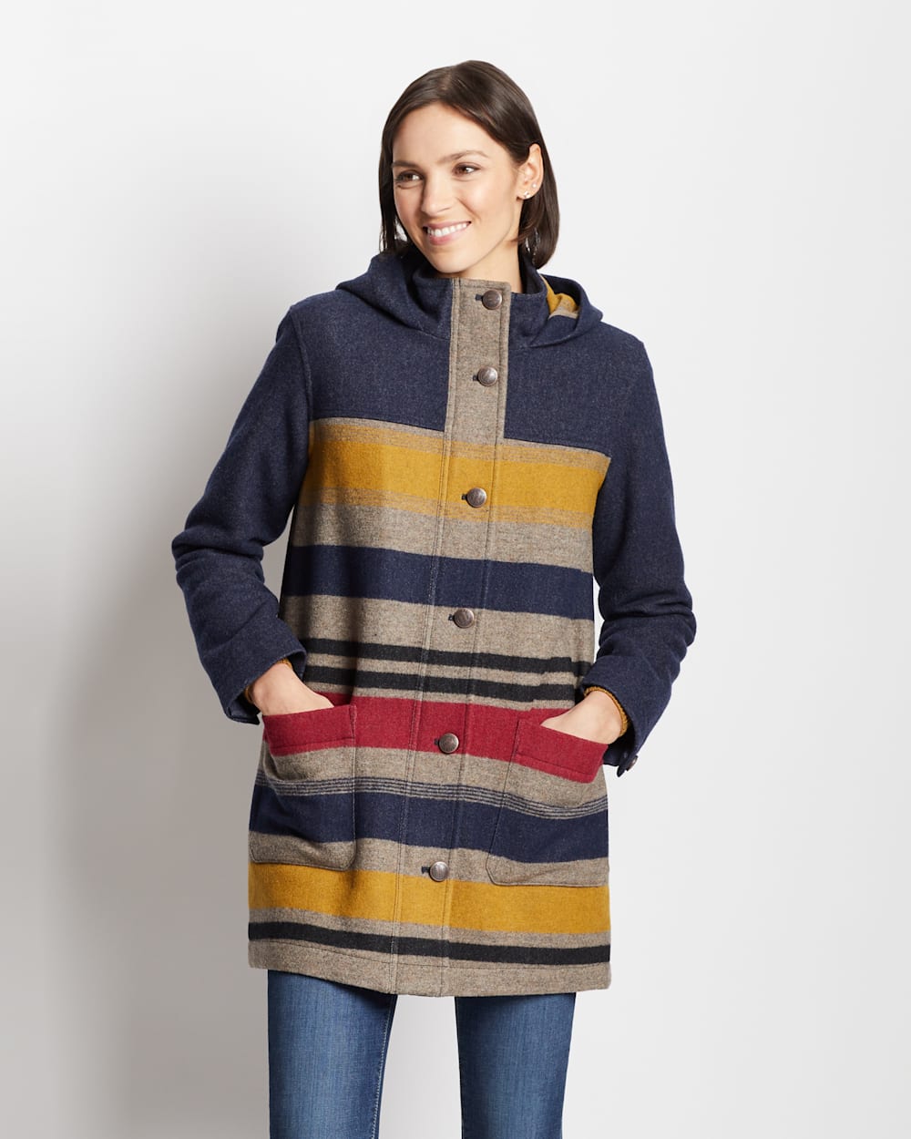 WOMEN'S CAMP STRIPE WOOL QUILTED PARKA IN NAVY BRIDGER STRIPE image number 1