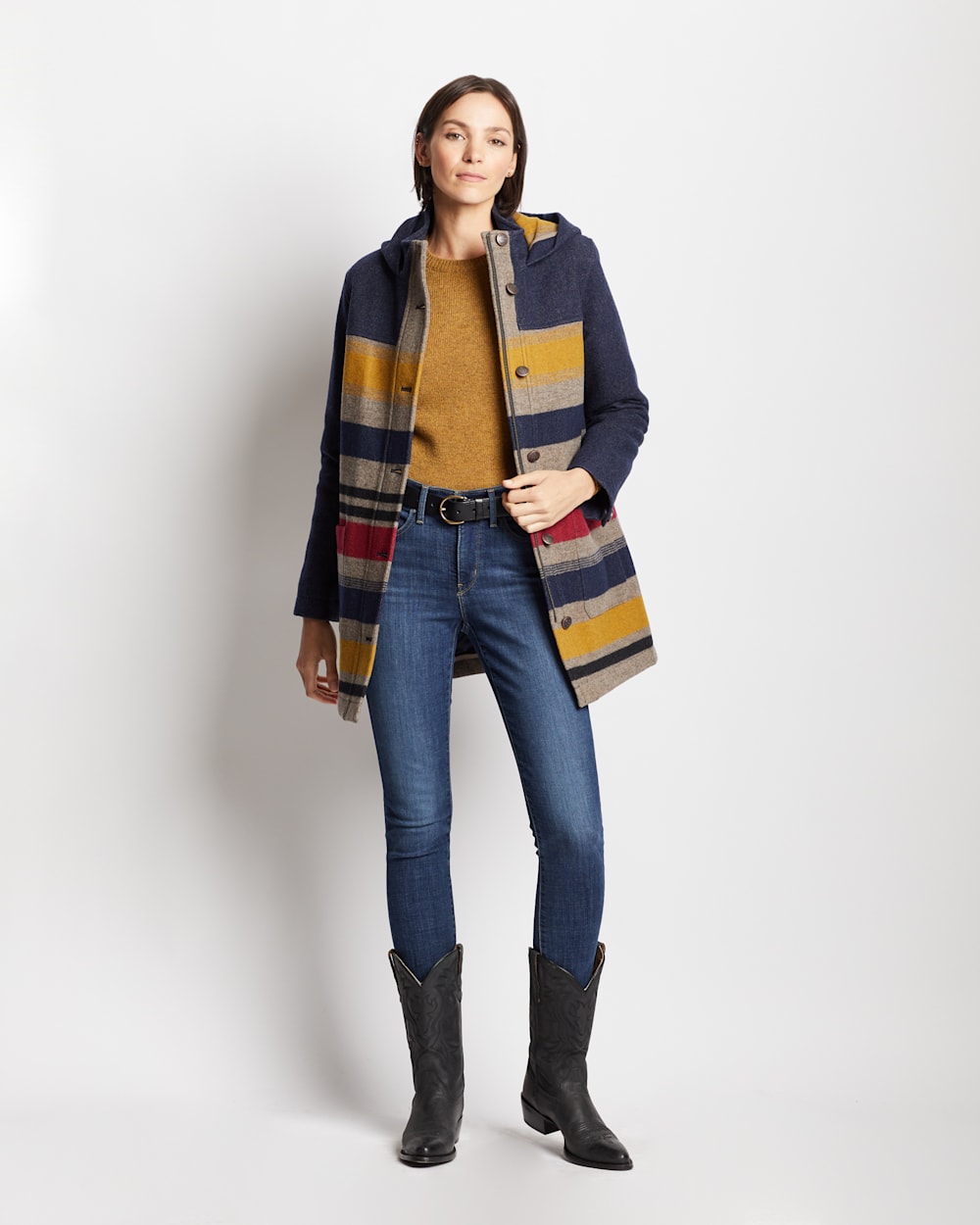 ALTERNATE VIEW OF WOMEN'S CAMP STRIPE WOOL QUILTED PARKA IN NAVY BRIDGER STRIPE image number 3