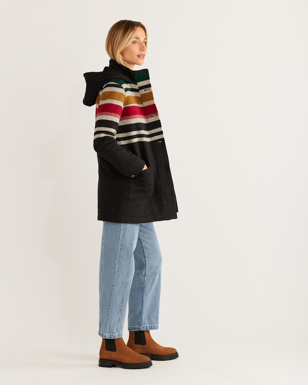 ALTERNATE VIEW OF WOMEN'S CAMP STRIPE WOOL QUILTED PARKA IN BLACK BRIDGER STRIPE image number 2