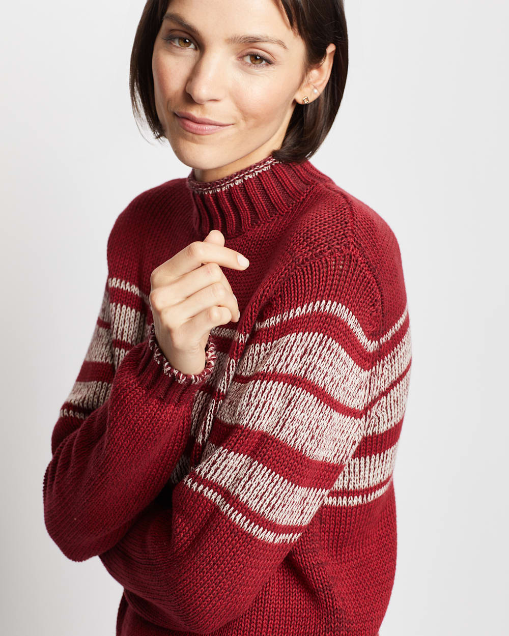 ALTERNATE VIEW OF WOMEN'S MOCKNECK RELAXED-FIT SWEATER IN RED/IVORY image number 2