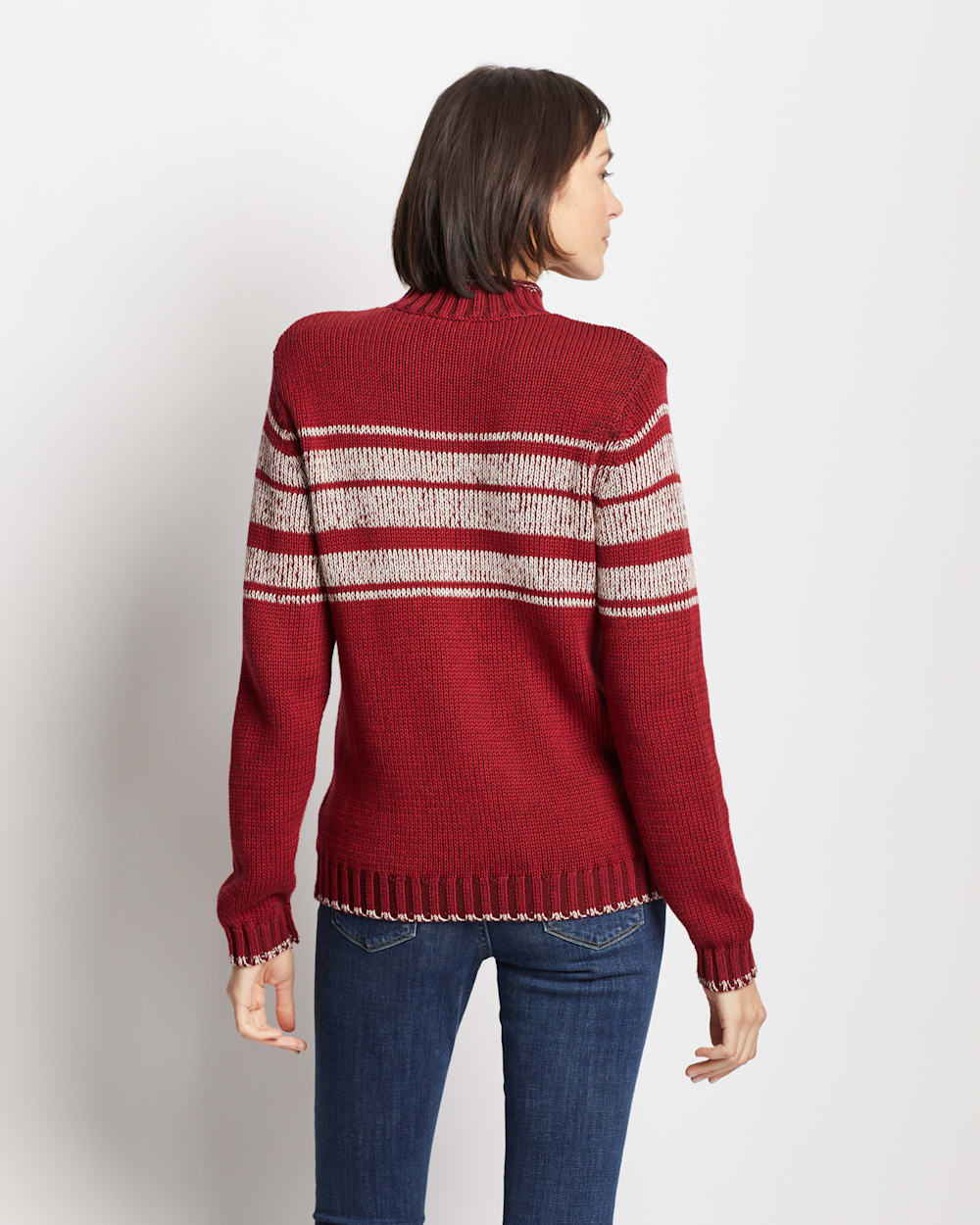 ALTERNATE VIEW OF WOMEN'S MOCKNECK RELAXED-FIT SWEATER IN RED/IVORY image number 3