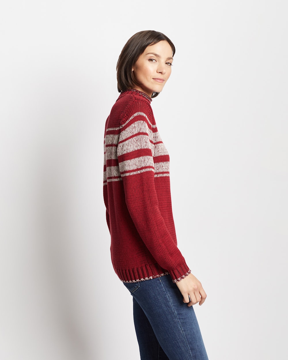 ALTERNATE VIEW OF WOMEN'S MOCKNECK RELAXED-FIT SWEATER IN RED/IVORY image number 4