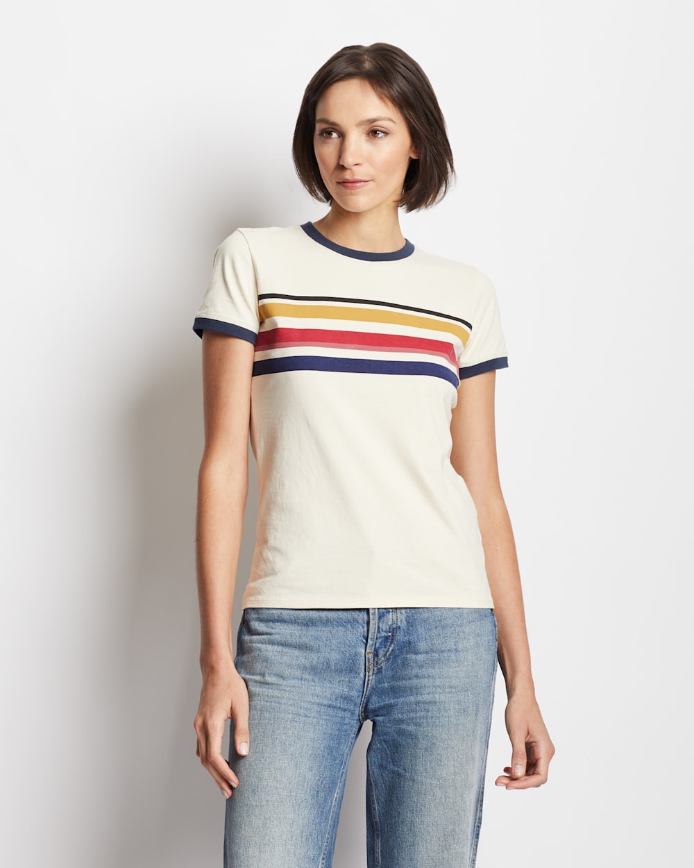 WOMEN'S DESCHUTES CAMP STRIPE RINGER TEE IN IVORY image number 1