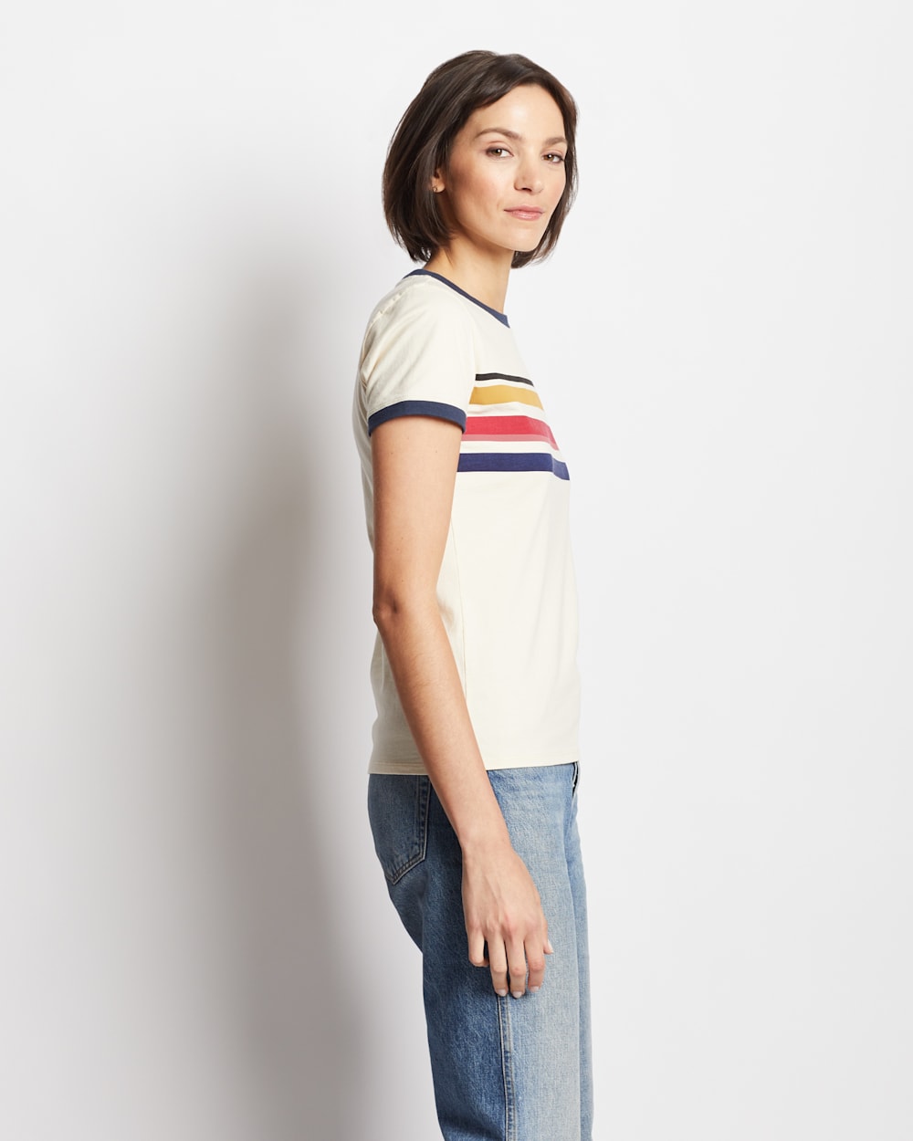 ALTERNATE VIEW OF WOMEN'S DESCHUTES CAMP STRIPE RINGER TEE IN IVORY image number 2