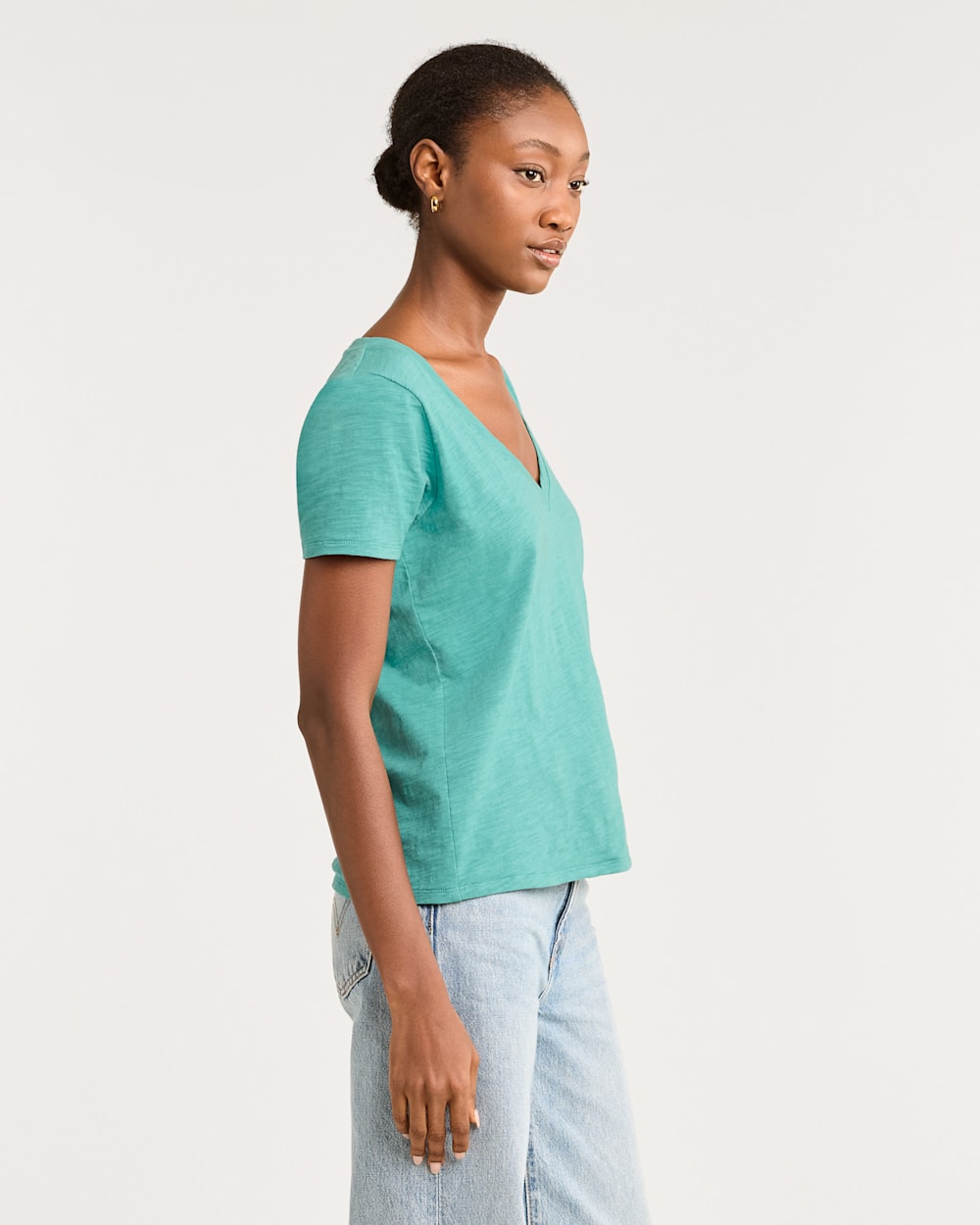 ALTERNATE VIEW OF WOMEN'S SHORT-SLEEVE COTTON SLUB TEE IN GREEN/BLUE image number 2