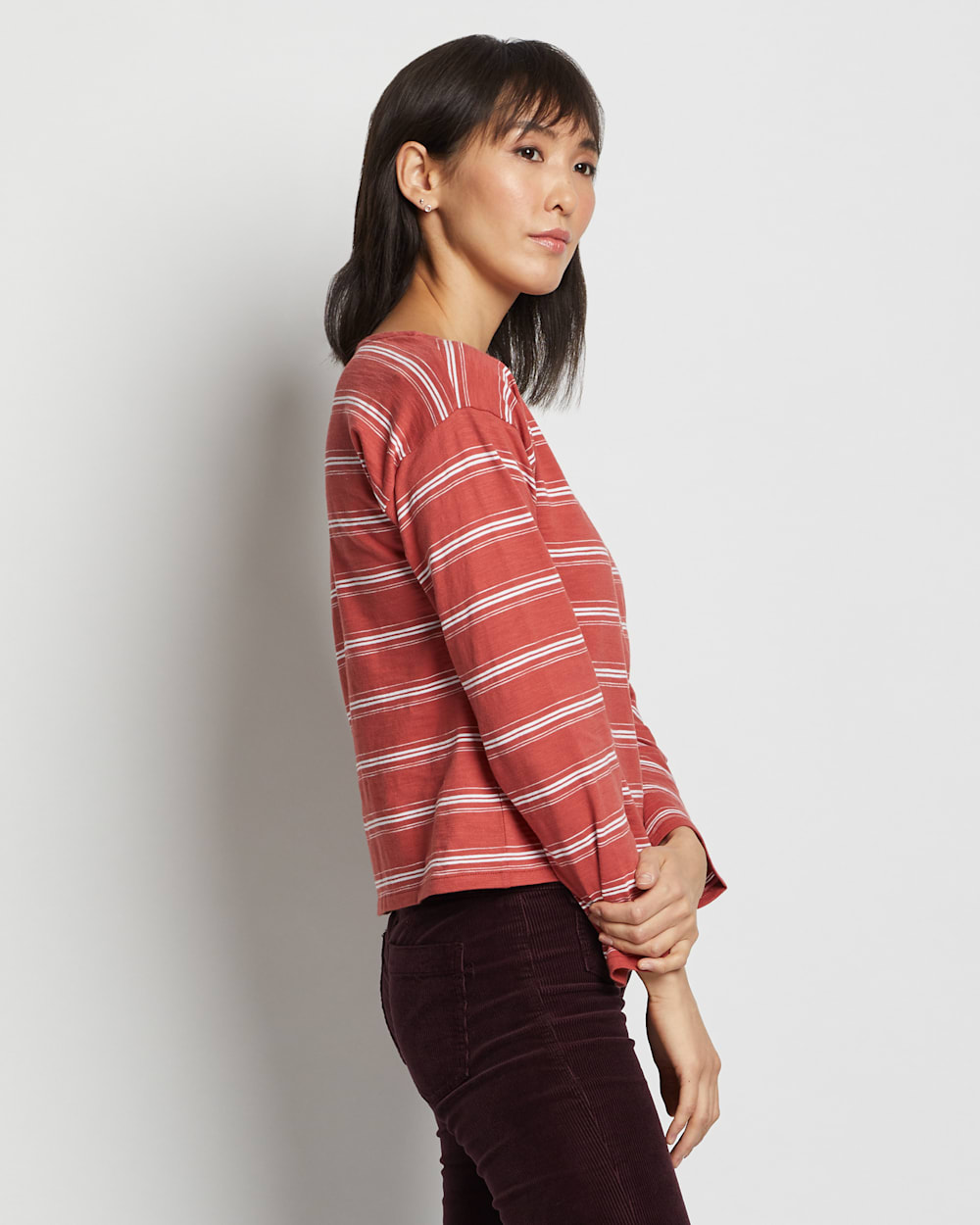 ALTERNATE VIEW OF WOMEN'S COTTON SLUB BOATNECK TEE IN SPICE RED/WHITE STRIPE image number 3