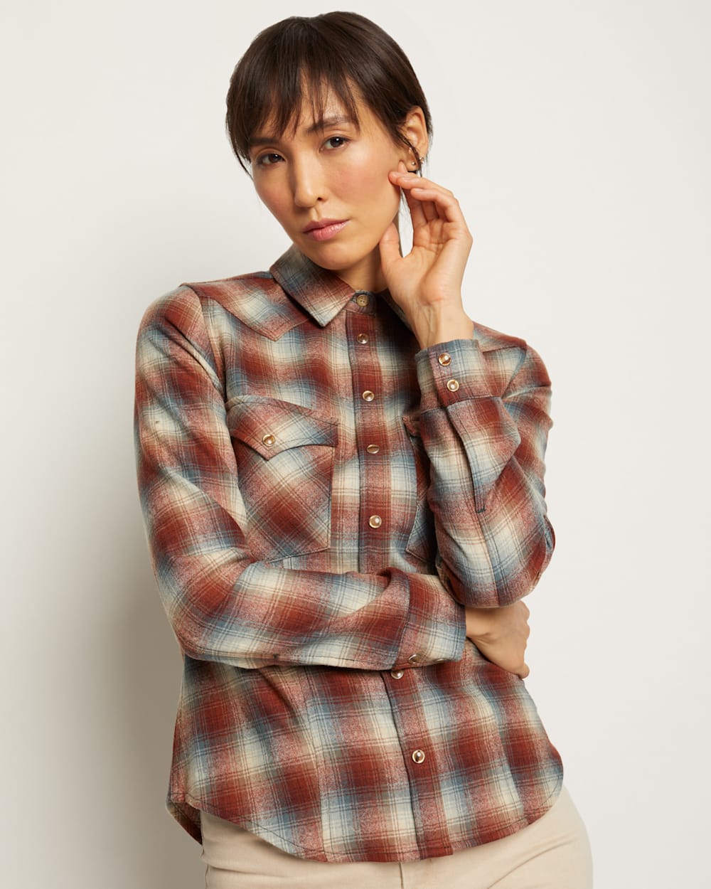 WOMEN'S SNAP-FRONT CANYON SHIRT IN RUST/BLUE PLAID image number 1