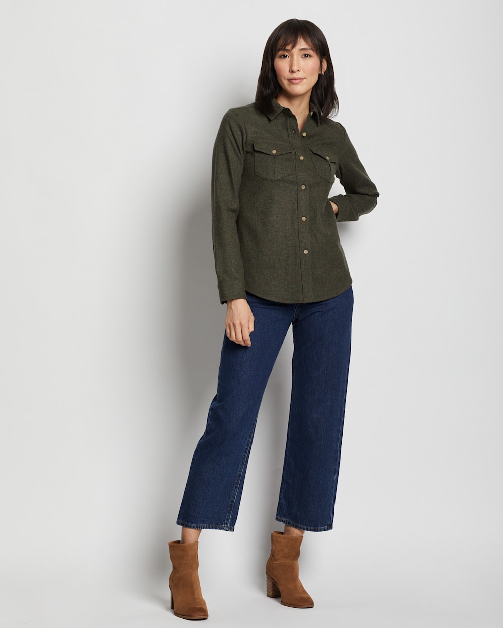 ALTERNATE VIEW OF WOMEN'S LAUREL WOOL SHIRT IN PEAT MOSS MIX image number 4