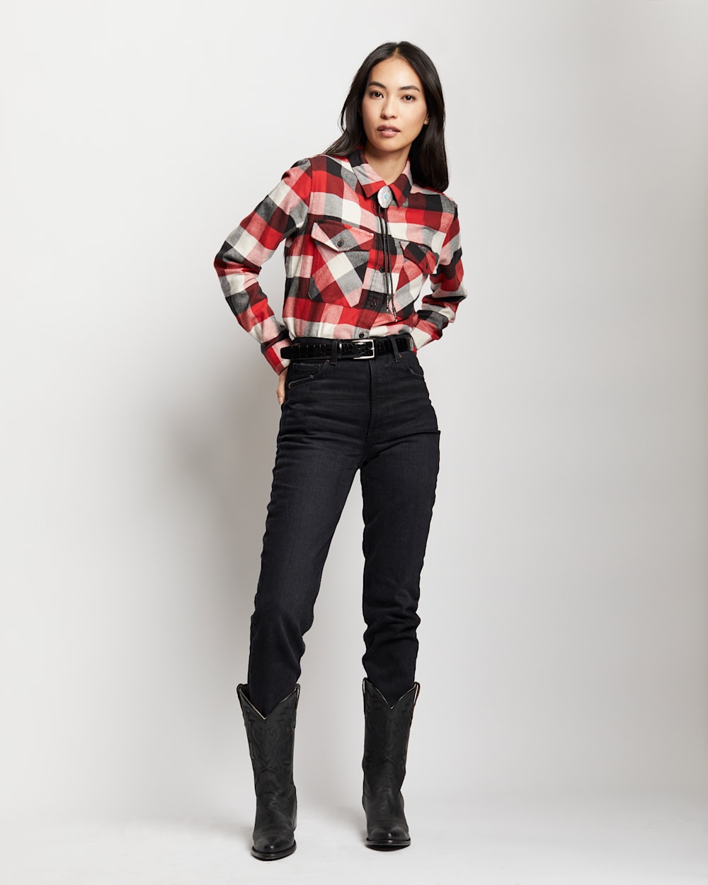 WOMEN'S MADISON DOUBLEBRUSHED FLANNEL SHIRT IN RED/BLACK CHECK image number 1