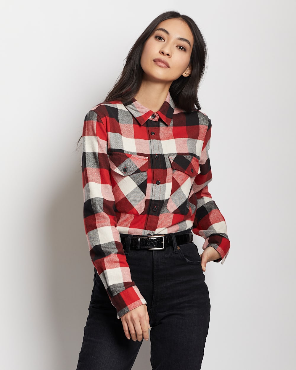 ALTERNATE VIEW OF WOMEN'S MADISON DOUBLEBRUSHED FLANNEL SHIRT IN RED/BLACK CHECK image number 5