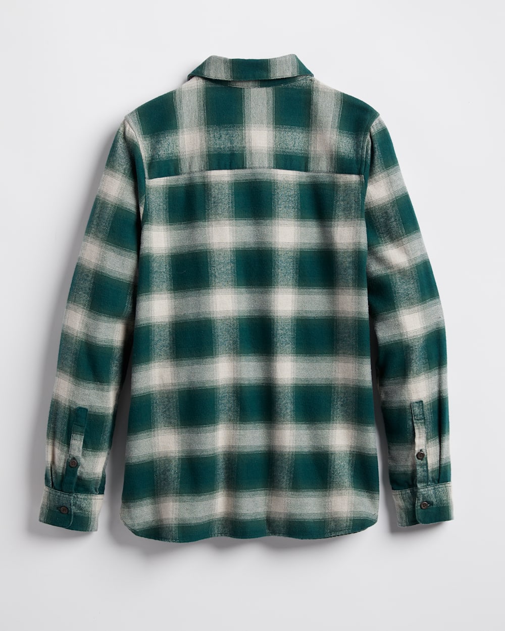 BACK VIEW OF WOMEN'S MADISON DOUBLEBRUSHED FLANNEL SHIRT IN GEREN/IVORY OMBRE image number 2