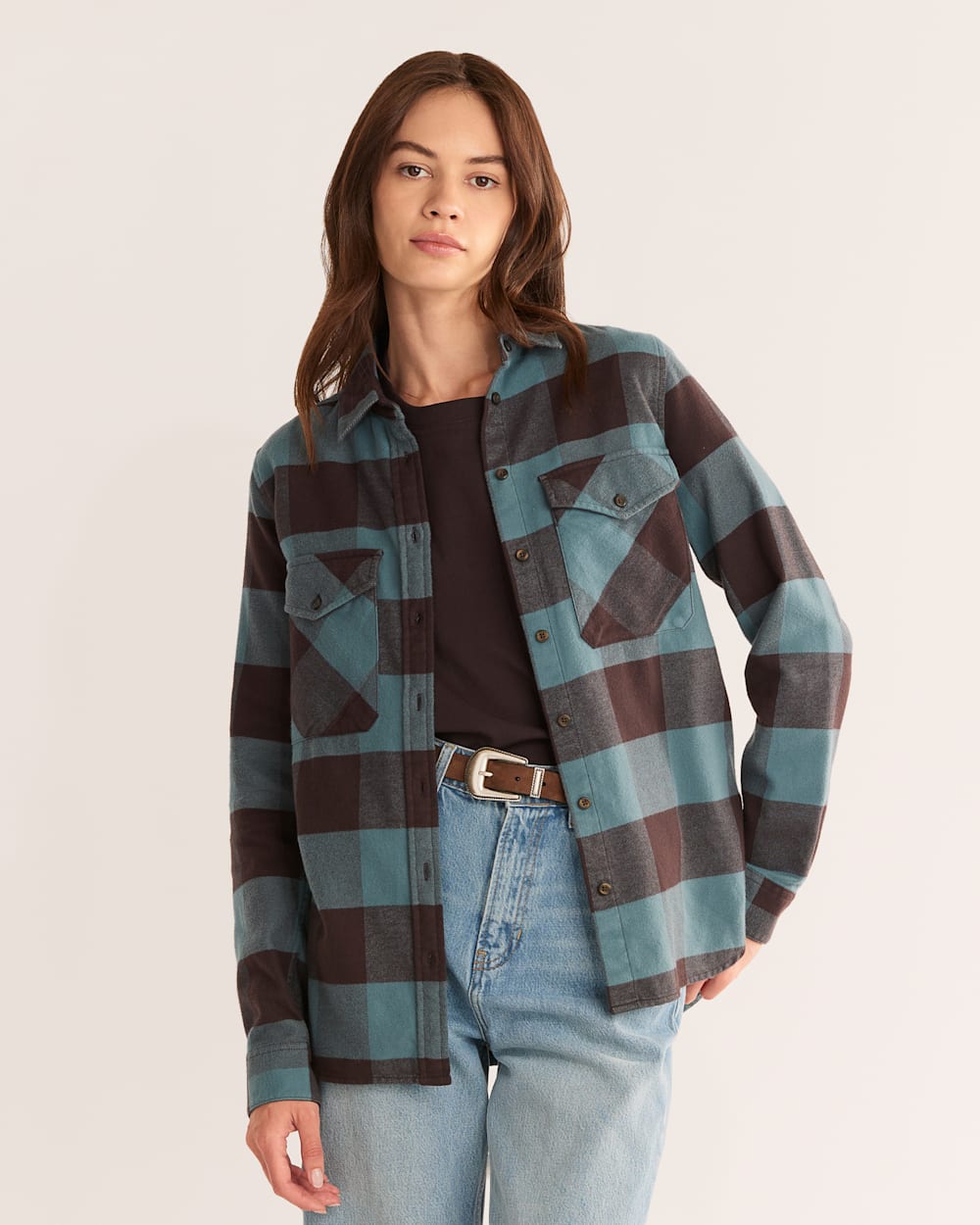 WOMEN'S MADISON DOUBLE-BRUSHED FLANNEL SHIRT IN SHALE/COFFEE BUFFALO CHECK image number 1