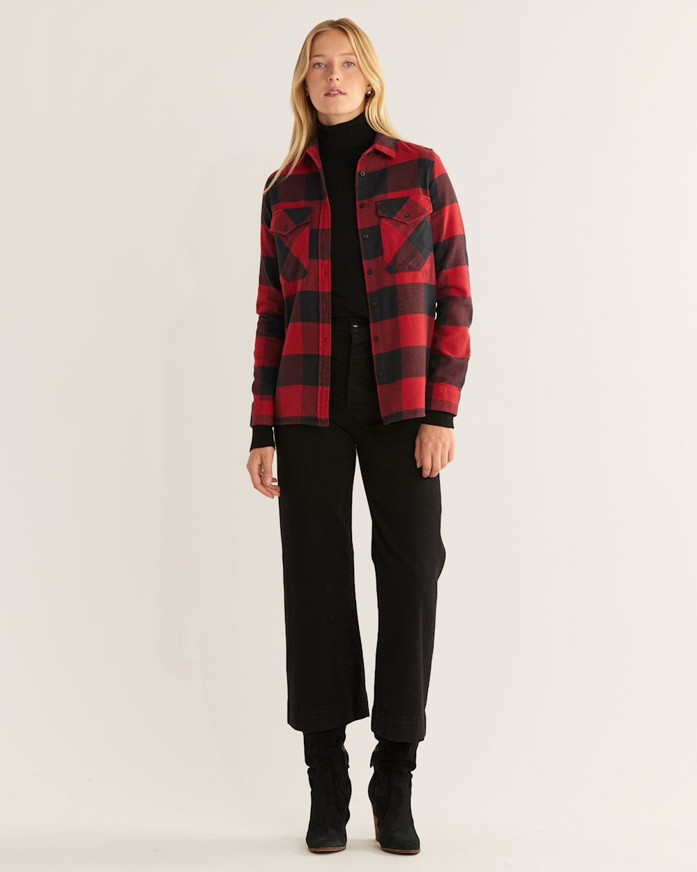 WOMEN'S MADISON DOUBLE-BRUSHED FLANNEL SHIRT IN RED/BLACK BUFFALO CHECK image number 1