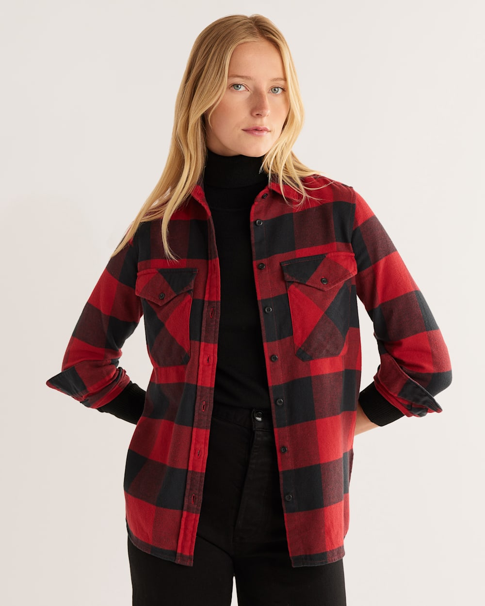 ALTERNATE VIEW OF WOMEN'S MADISON DOUBLE-BRUSHED FLANNEL SHIRT IN RED/BLACK BUFFALO CHECK image number 4