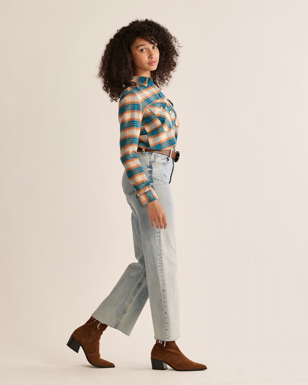 ALTERNATE VIEW OF WOMEN'S MADISON DOUBLE-BRUSHED FLANNEL SHIRT IN DUSK BLUE/ORANGE OMBRE image number 2