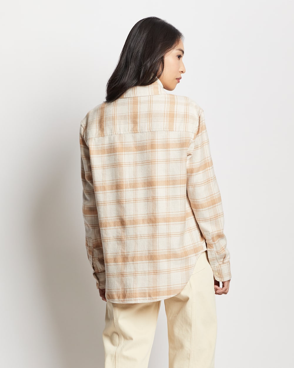 ALTERNATE VIEW OF WOMEN'S BOYFRIEND DOUBLEBRUSHED FLANNEL SHIRT IN IVORY/TAN PLAID image number 4