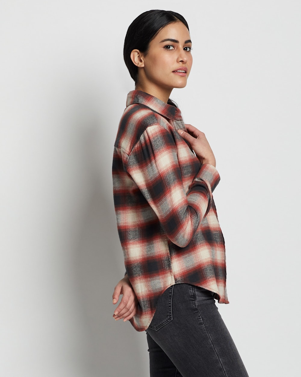 ALTERNATE VIEW OF WOMEN'S BOYFRIEND DOUBLEBRUSHED FLANNEL SHIRT IN RED/CHARCOAL PLAID image number 2