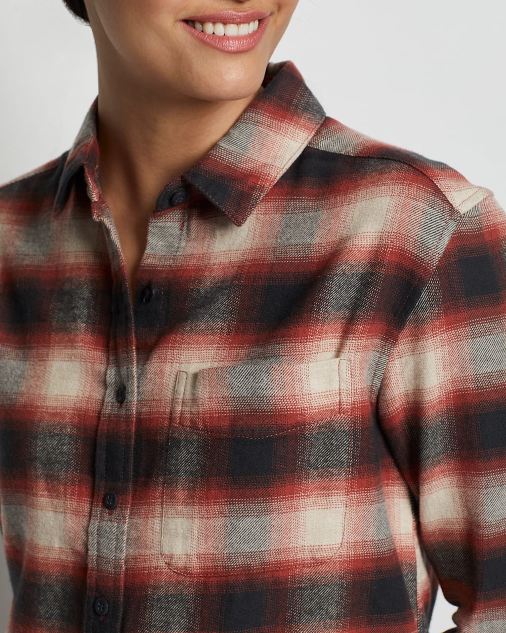 ALTERNATE VIEW OF WOMEN'S BOYFRIEND DOUBLEBRUSHED FLANNEL SHIRT IN RED/CHARCOAL PLAID image number 3