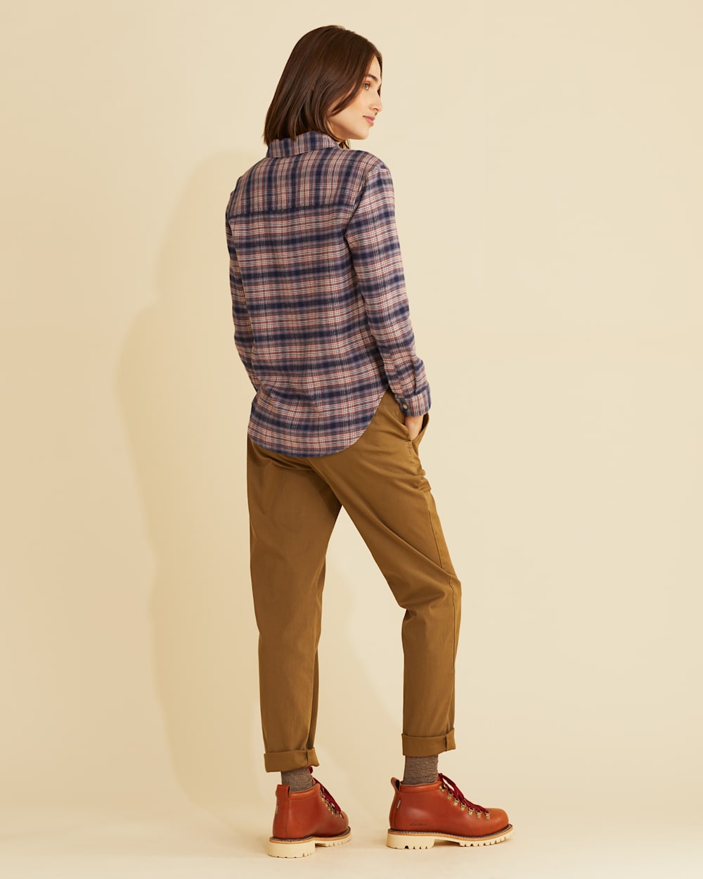 ALTERNATE VIEW OF WOMEN'S BOYFRIEND DOUBLE-BRUSHED FLANNEL SHIRT IN NAVY MULTI PLAID image number 3