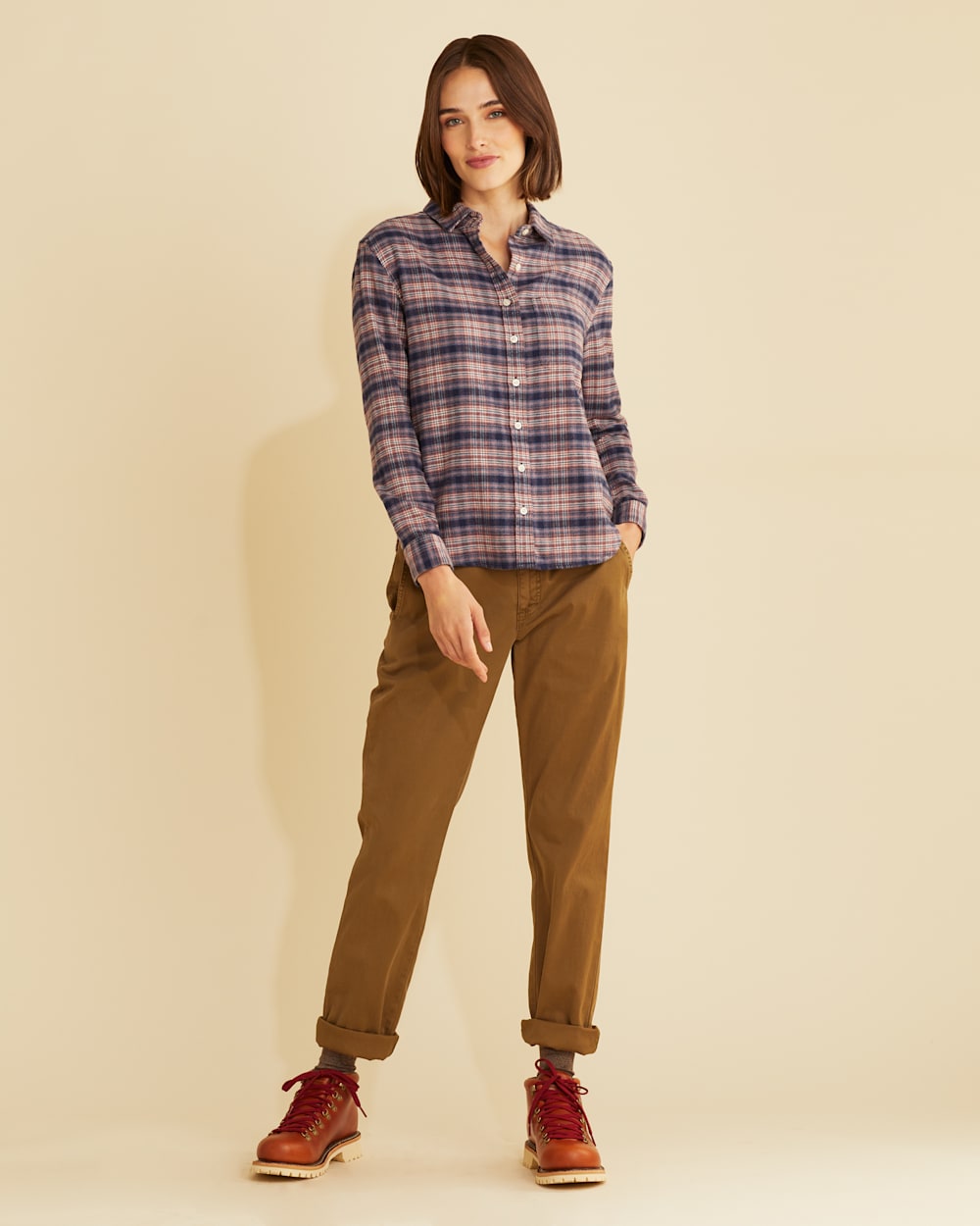 ALTERNATE VIEW OF WOMEN'S BOYFRIEND DOUBLE-BRUSHED FLANNEL SHIRT IN NAVY MULTI PLAID image number 5