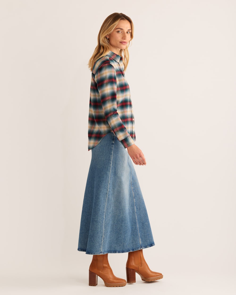 ALTERNATE VIEW OF WOMEN'S BOYFRIEND DOUBLE-BRUSHED FLANNEL SHIRT IN BLUE/RED GERANIUM PLAID image number 2