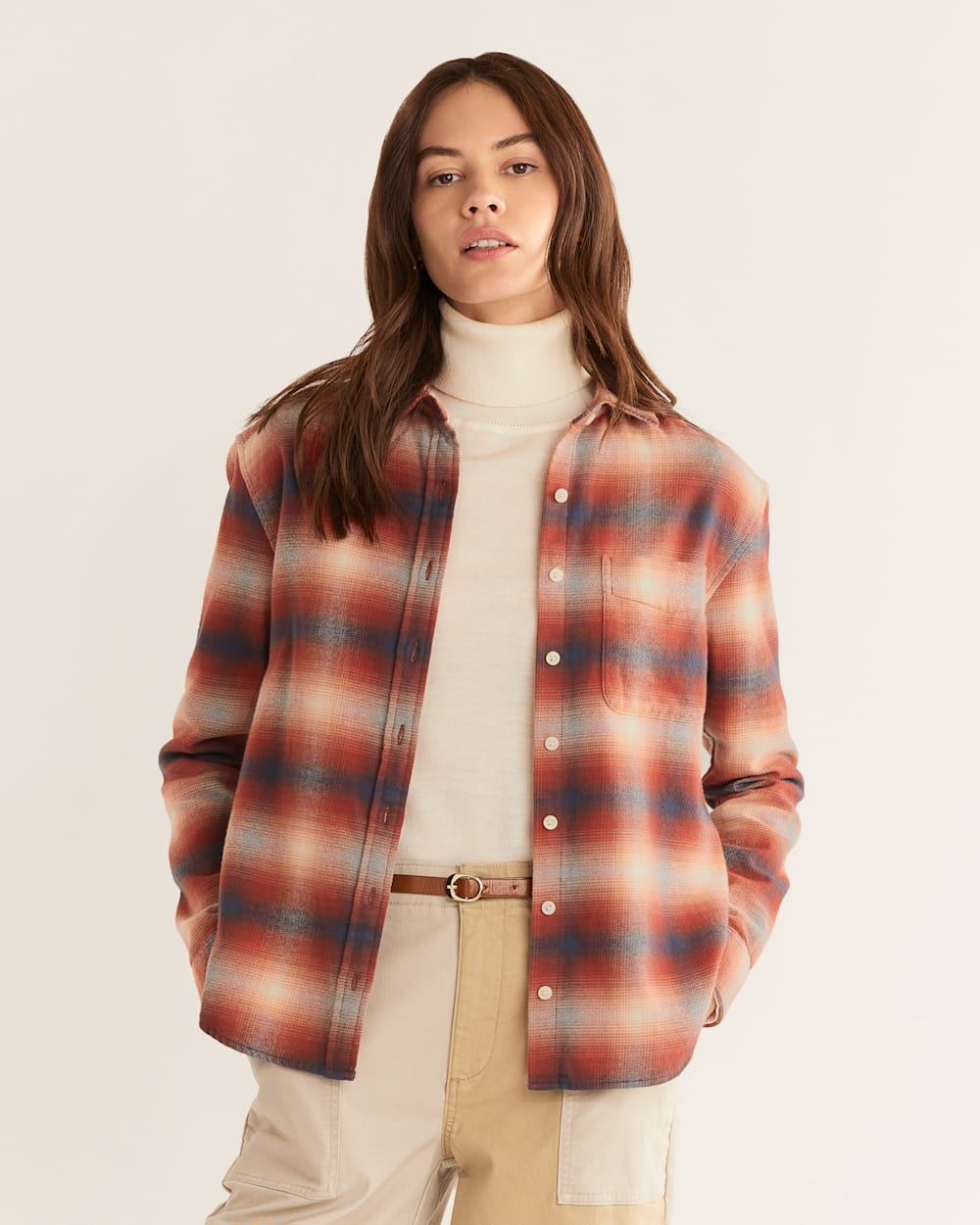 WOMEN'S BOYFRIEND DOUBLE-BRUSHED FLANNEL SHIRT IN RED OCHRE MULTI PLAID image number 1