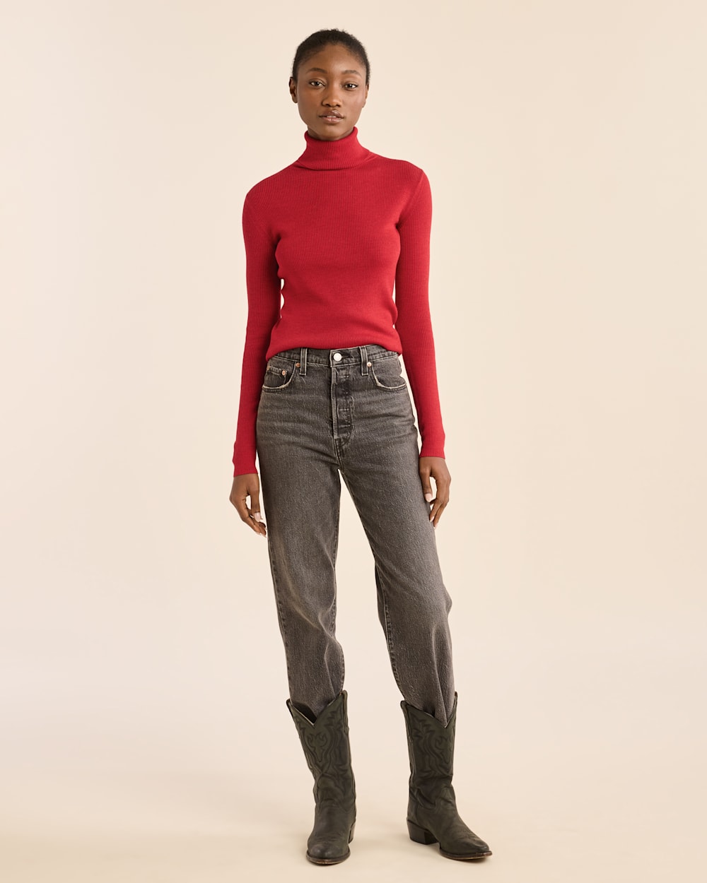 WOMEN'S FITTED MERINO TURTLENECK IN EMBOLDENED RED image number 1