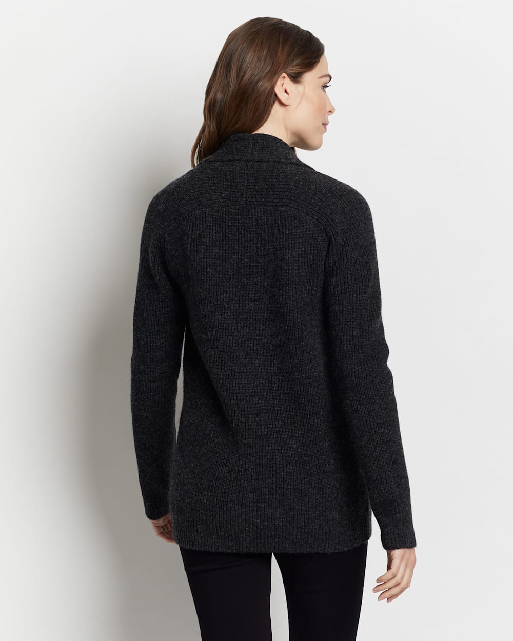 ALTERNATE VIEW OF WOMEN'S SHAWL-COLLAR SHETLAND CARDIGAN IN BLACK HEATHER image number 4
