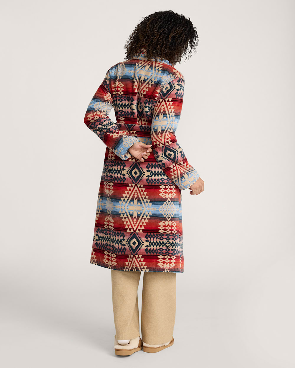 ALTERNATE VIEW OF WOMEN'S COTTON TERRY VELOUR ROBE IN CANYONLANDS DESERT SKY image number 2