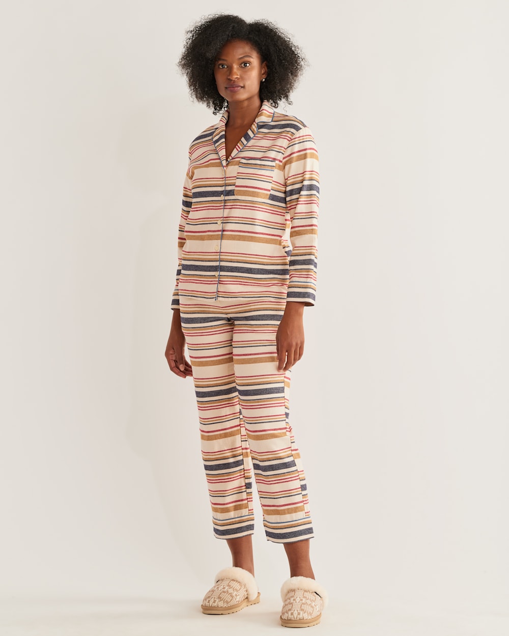 WOMEN'S PAJAMA SET IN IVORY SCOUT STRIPE image number 1