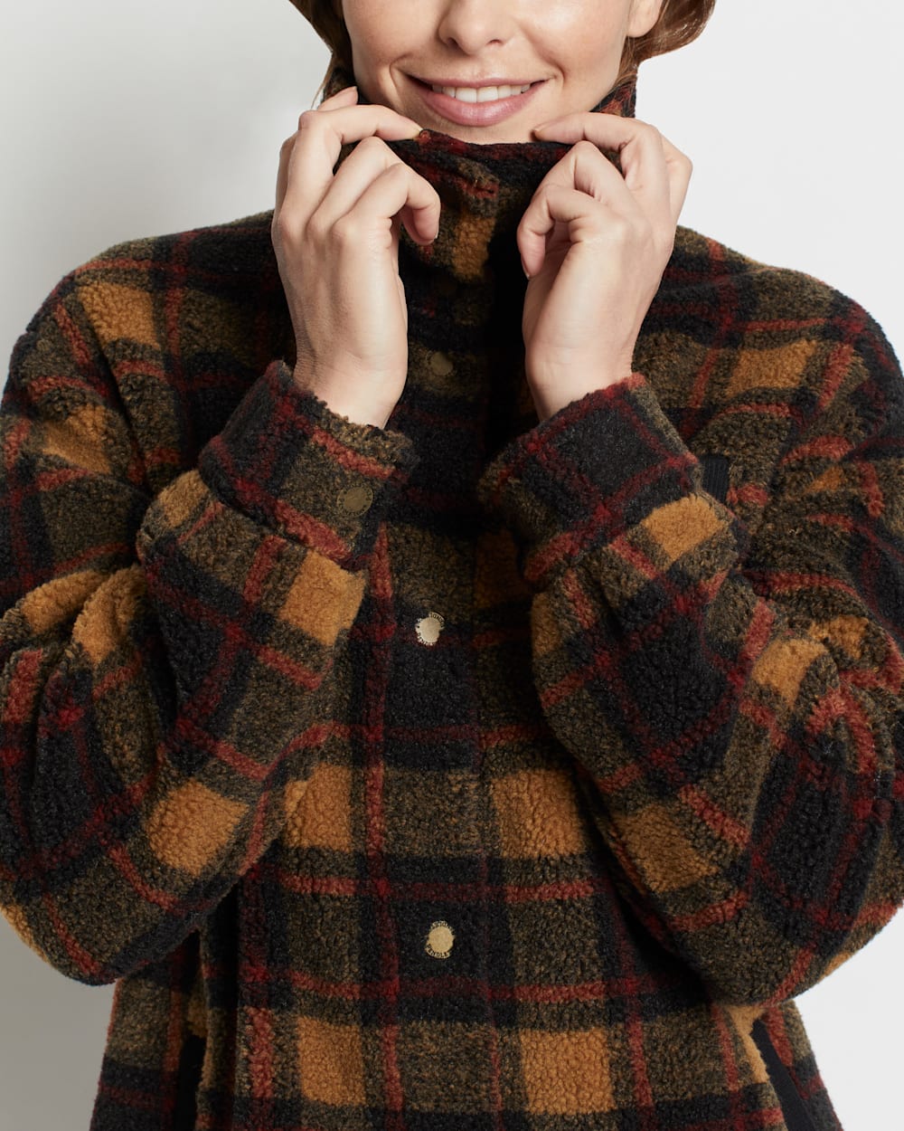 ALTERNATE VIEW OF WOMEN'S SAGE BERBER FLEECE SHIRT JACKET IN SADDLE PLAID image number 2