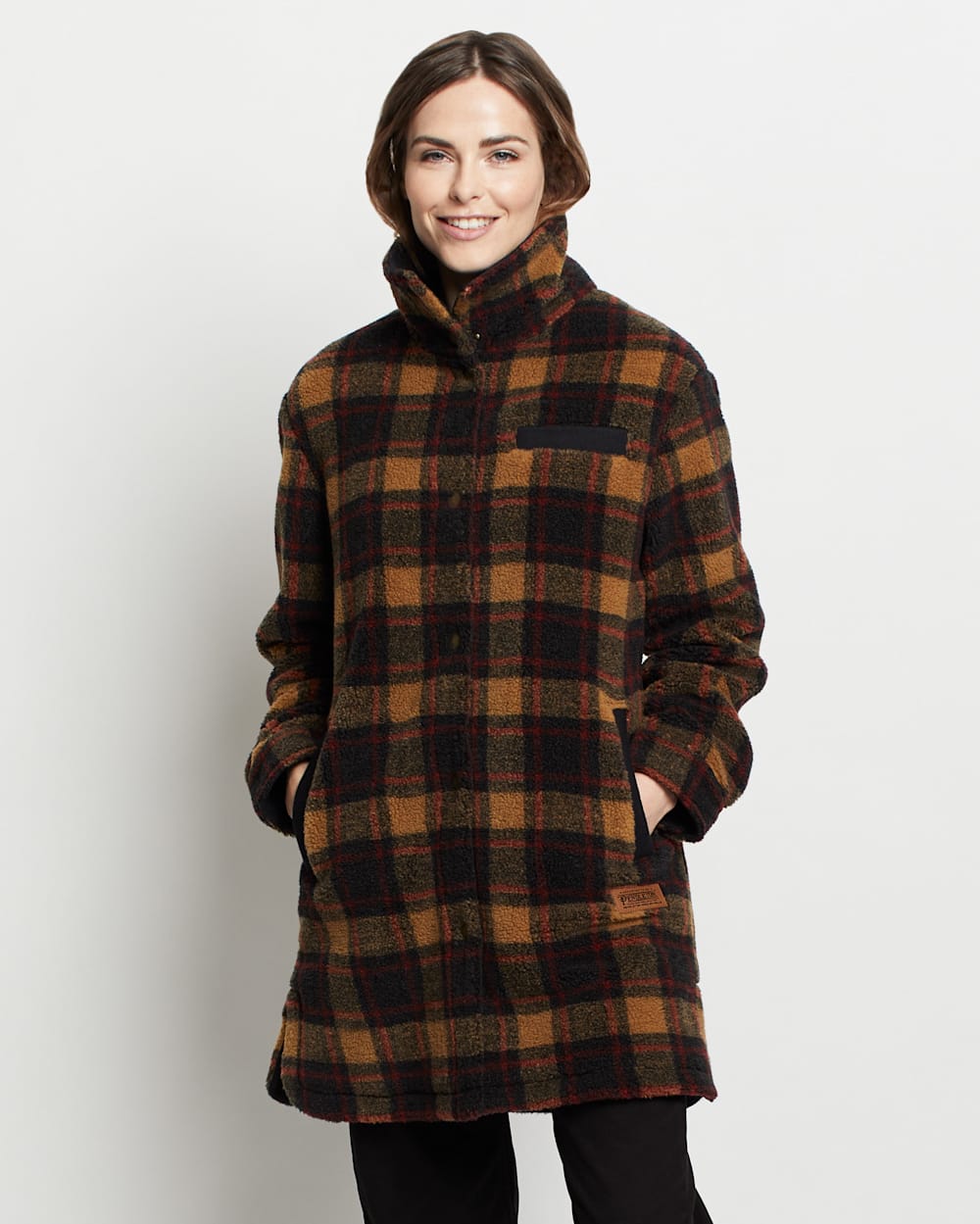 ALTERNATE VIEW OF WOMEN'S SAGE BERBER FLEECE SHIRT JACKET IN SADDLE PLAID image number 5