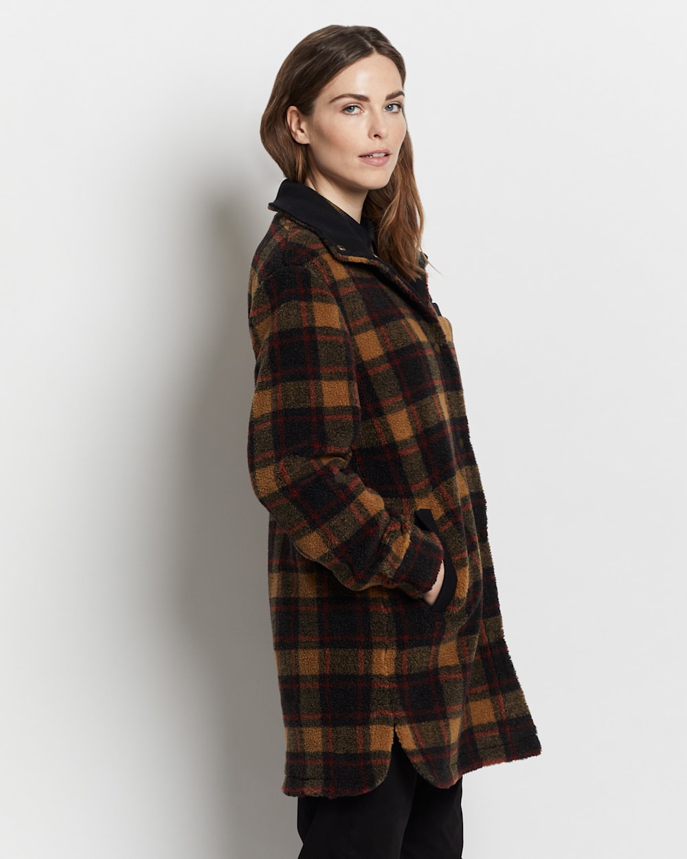 ALTERNATE VIEW OF WOMEN'S SAGE BERBER FLEECE SHIRT JACKET IN SADDLE PLAID image number 6