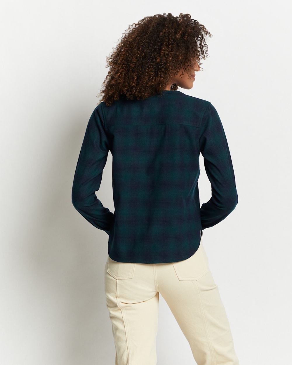 ALTERNATE VIEW OF WOMEN'S LENA MERINO V-NECK SHIRT IN GREEN/NAVY SHADOW PLAID image number 4