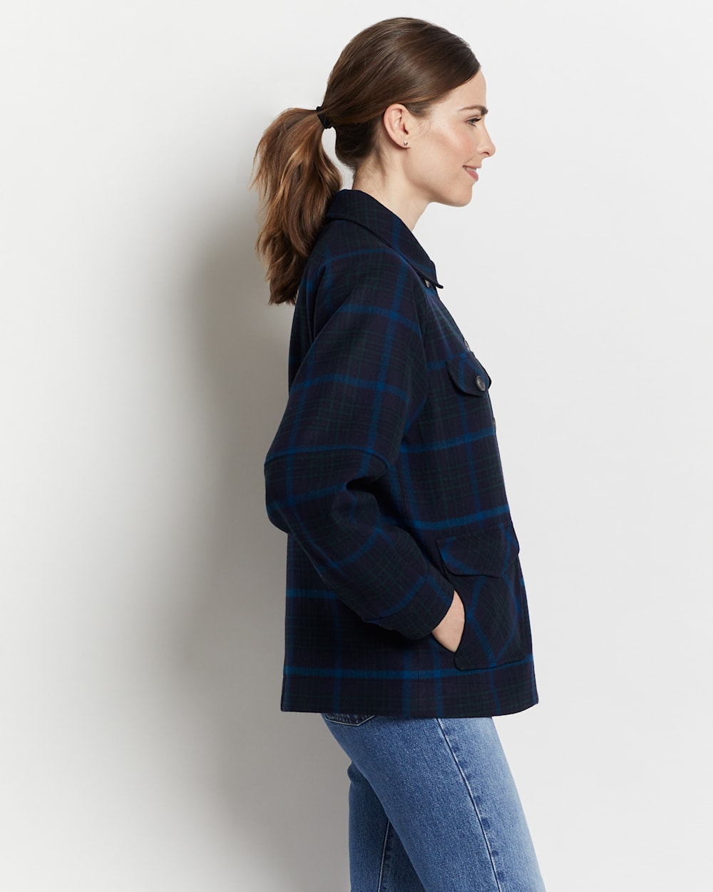 ALTERNATE VIEW OF WOMEN'S MARIS WOOL COAT IN BLACK/BLUE PLAID image number 5