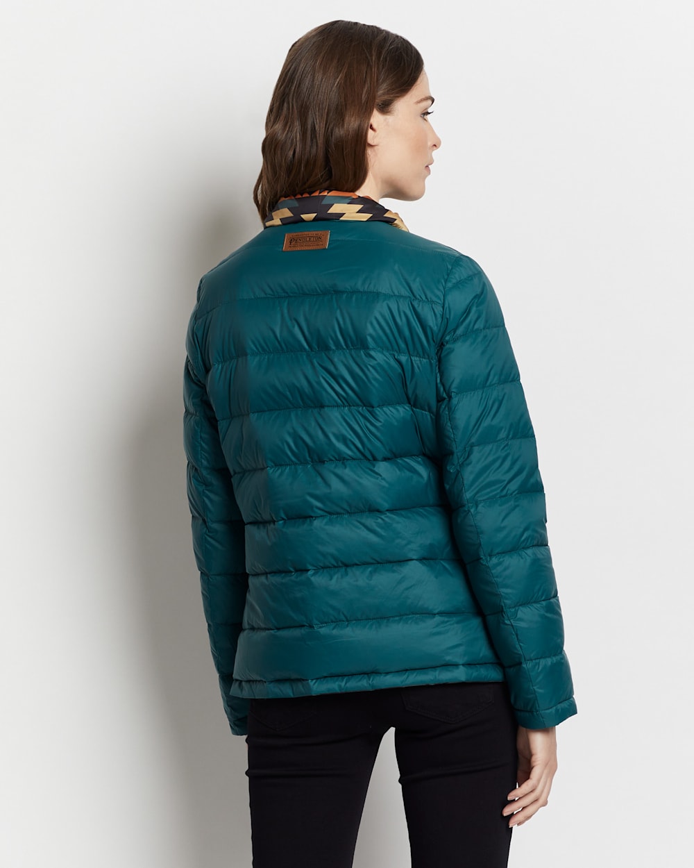 ALTERNATE VIEW OF WOMEN'S PACKABLE DOWN REVERSIBLE JACKET IN BLACK PUEBLO DWELLING image number 3