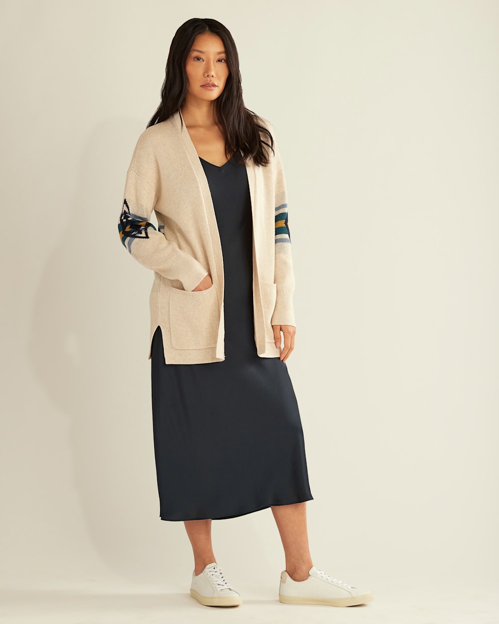 ALTERNATE VIEW OF WOMEN'S SIERRA SPRINGS COTTON CARDIGAN IN PARCHMENT MULTI HARDING image number 2