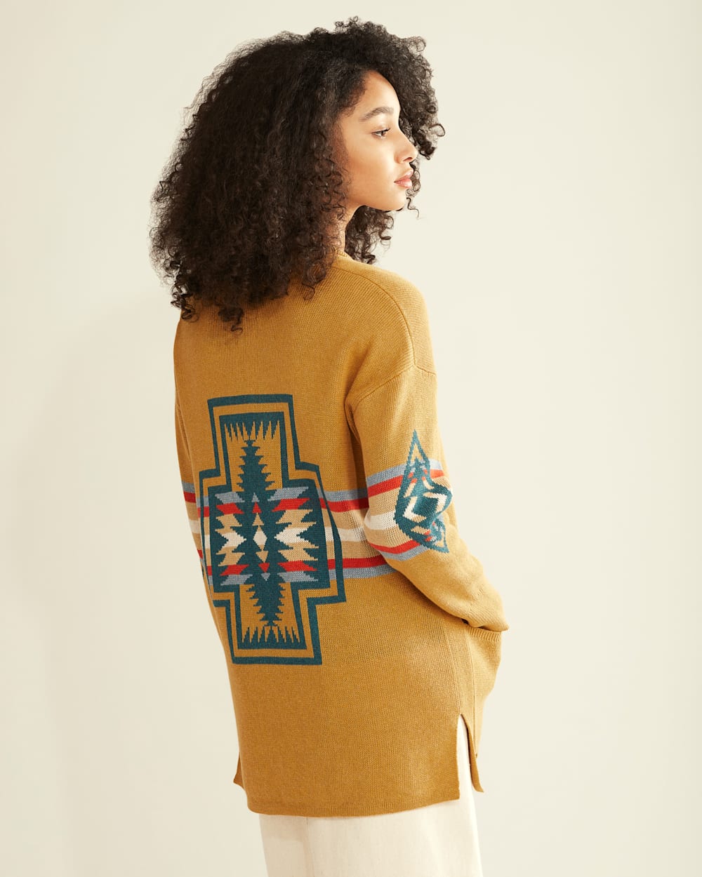 ALTERNATE VIEW OF WOMEN'S SIERRA SPRINGS COTTON CARDIGAN IN GOLDEN YELLOW MULTI HARDING image number 2