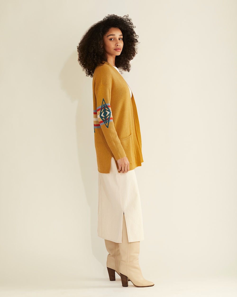 ALTERNATE VIEW OF WOMEN'S SIERRA SPRINGS COTTON CARDIGAN IN GOLDEN YELLOW MULTI HARDING image number 3