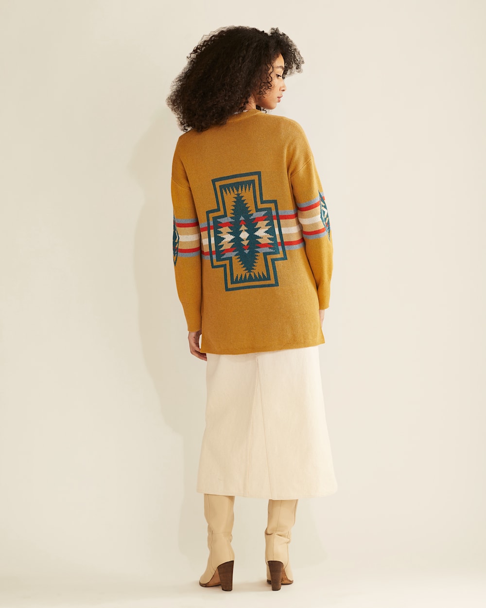 ALTERNATE VIEW OF WOMEN'S SIERRA SPRINGS COTTON CARDIGAN IN GOLDEN YELLOW MULTI HARDING image number 4