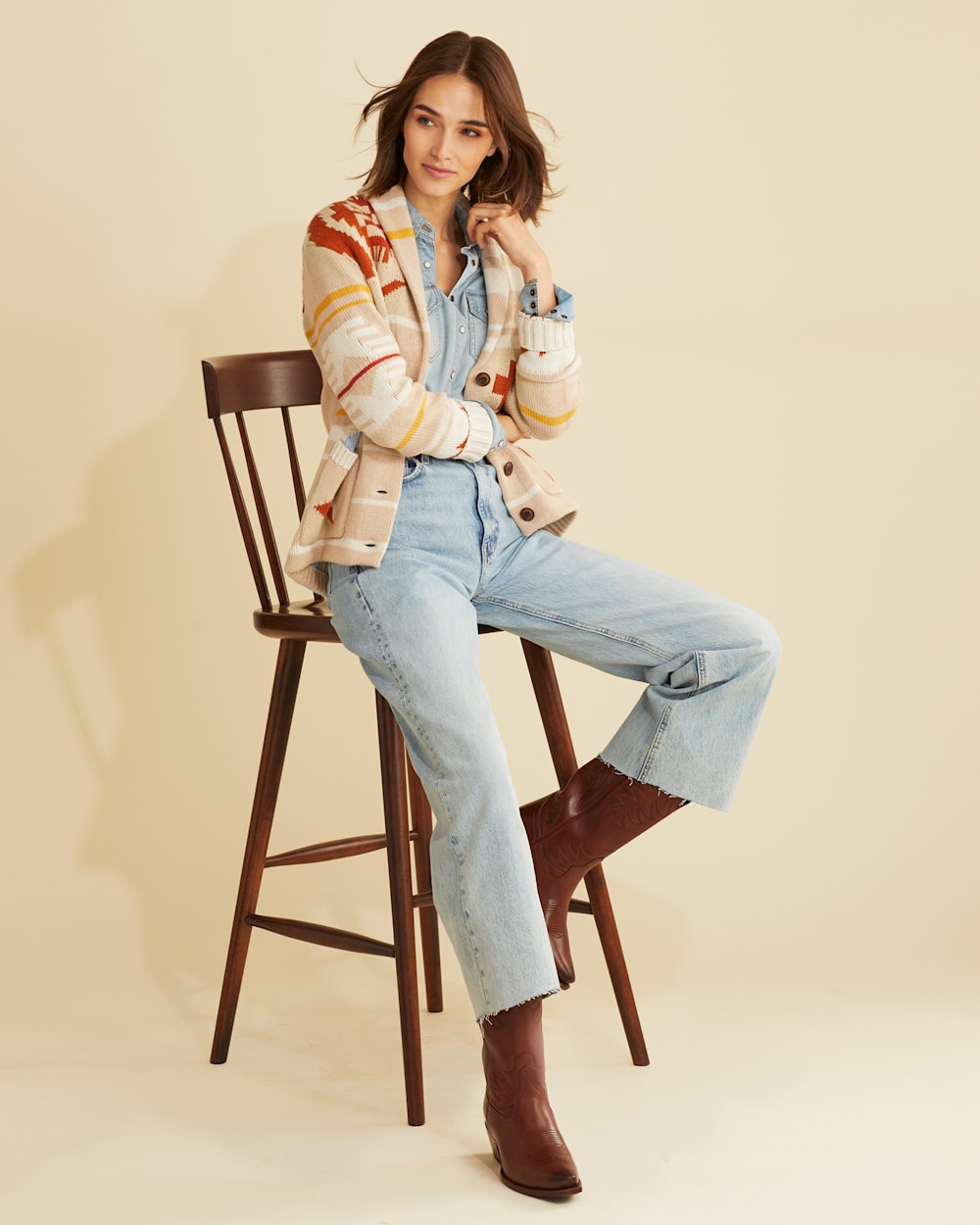 ALTERNATE VIEW OF WOMEN'S TAOS CARDIGAN IN IRISH CREAM MULTI image number 4