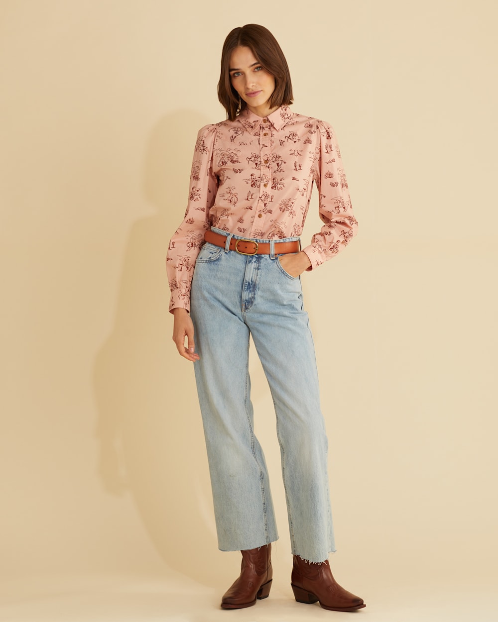 ALTERNATE VIEW OF WOMEN'S WINONA PUFF SLEEVE SHIRT IN MISTY ROSE COWGIRL image number 4