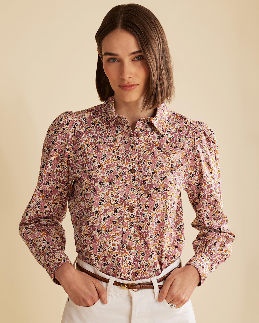 ALTERNATE VIEW OF WOMEN'S WINONA PUFF SLEEVE SHIRT IN MISTY ROSE FLORAL image number 5