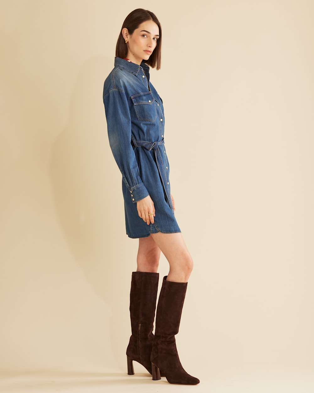 ALTERNATE VIEW OF WOMEN'S CHAMBRAY SHIRT DRESS IN MEDIUM BLUE image number 2