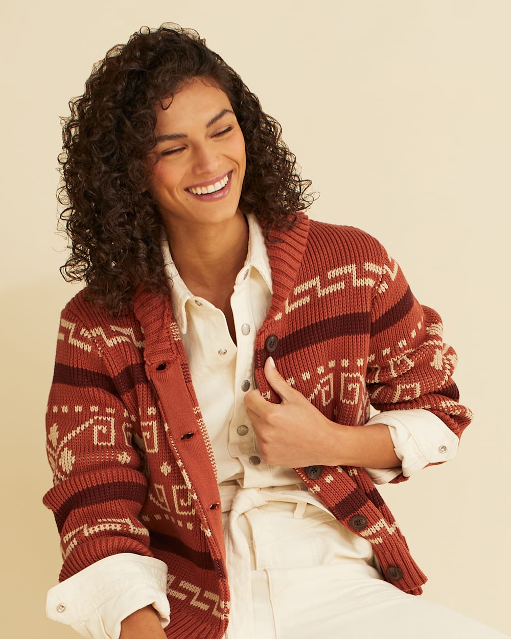 ALTERNATE VIEW OF WOMEN'S WESTERLEY COTTON CARDIGAN IN REDWOOD MULTI image number 4
